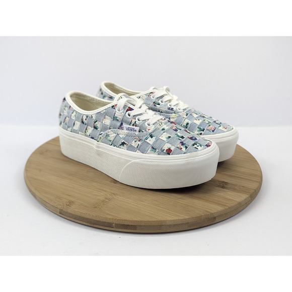 Vans Shoes - Vans Stacked Era Platform Shoes Womans 6.5 Woven Checkered Floral Blue White